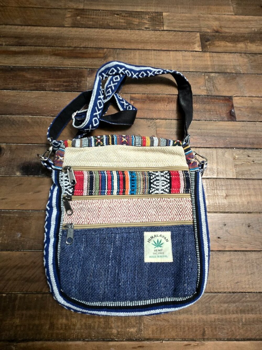 Himalayan Hemp Multi Pocket Passport Bag Boho Stripe Travel Crossbody Purse